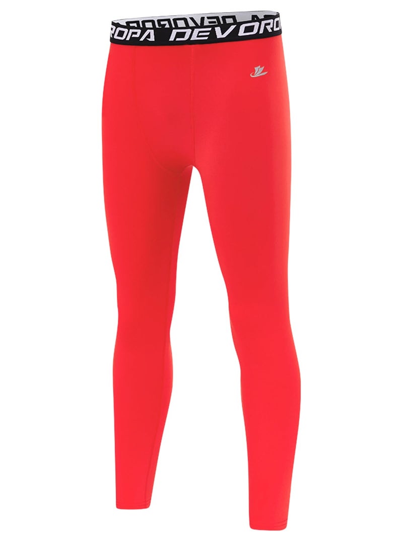 DEVOROPA Boys Leggings Quick Dry Youth Compression Pants Sports Tights Basketball Base Layer Red S - Image 1